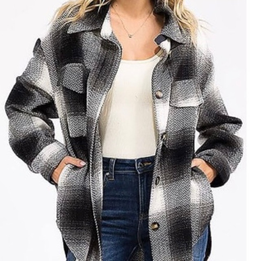 Women's Black and Gray Plaid Jacket